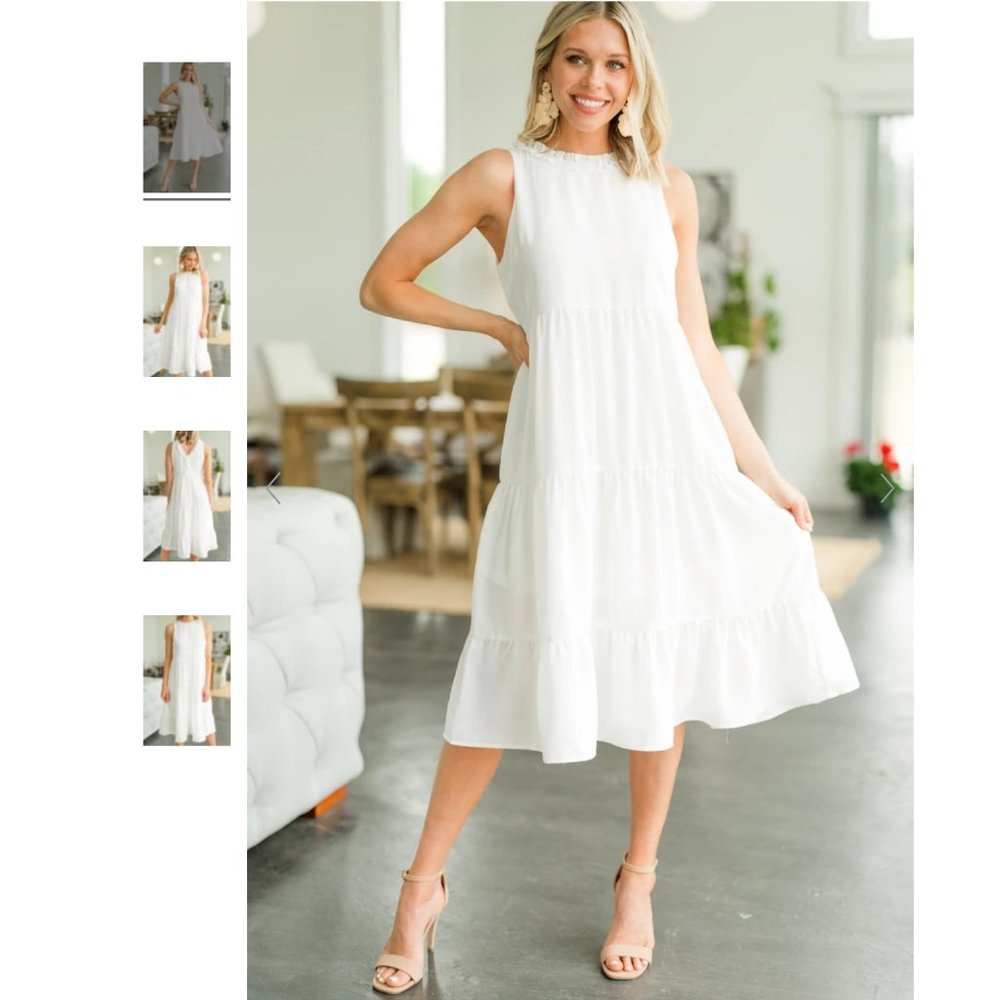White Ruffle Midi Dress
